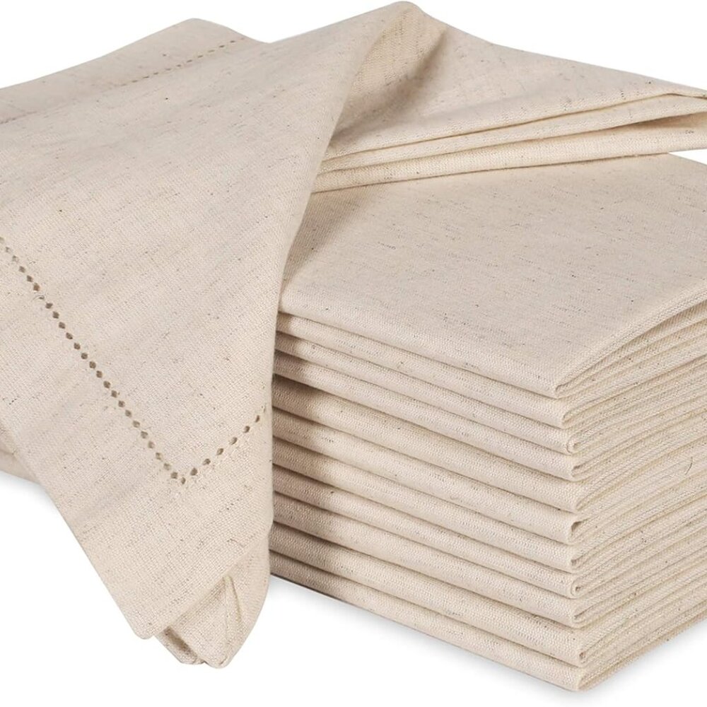 Cloth Dinner Napkins in Cotton Flax Fabric with Hemstitched & Tailored Mitered C - Picture 1 of 10
